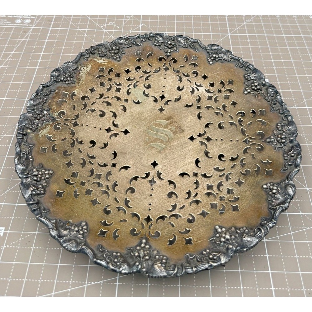 Vintage Grape Vine Tray Barbour Silver Co Footed Silver Plated 11"